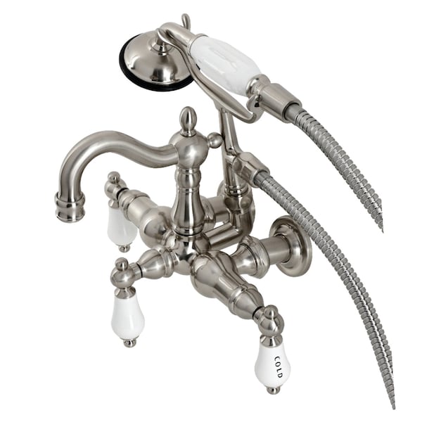 Kingston Brass CA1009T8 3-3/8" Tub Wall Mount Clawfoot Tub Faucet with Hand Shower, Brushed Nickel CA1009T8 - main